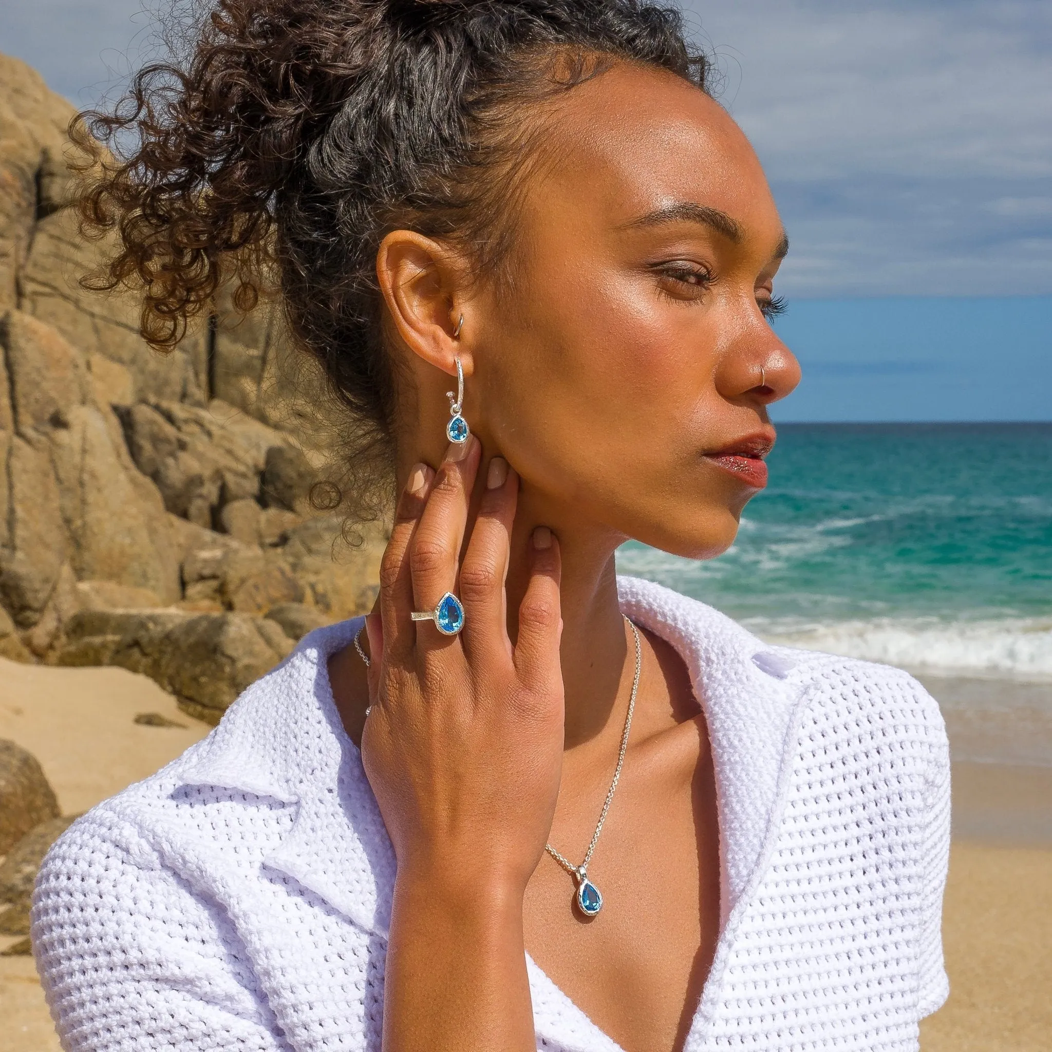 Ocean Droplet Topaz Hoops