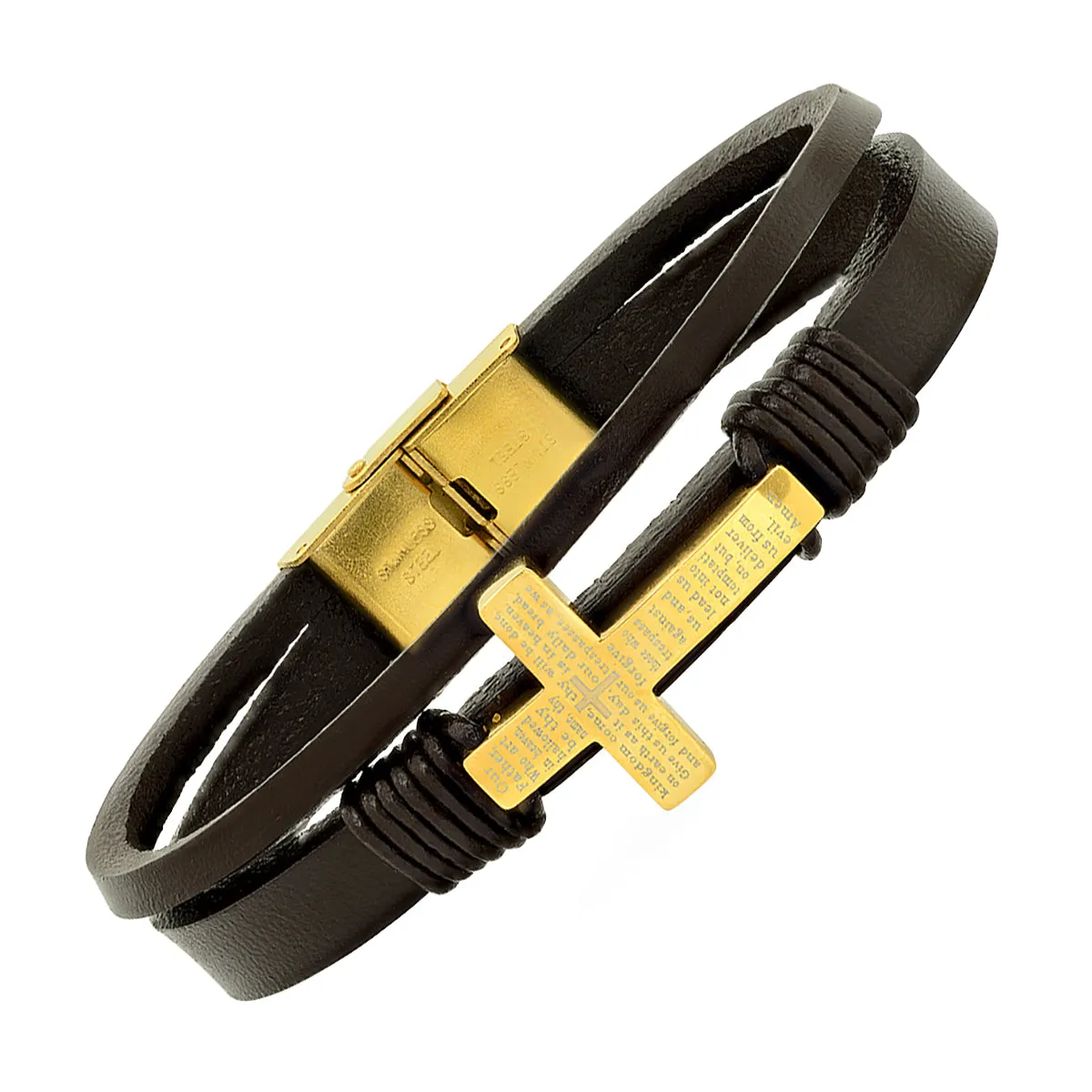 Our father cross leather bracelet