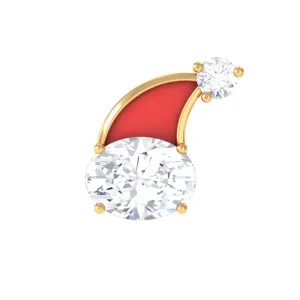 Oval Moissanite Red Enamel Santa Hat Cartilage Earring