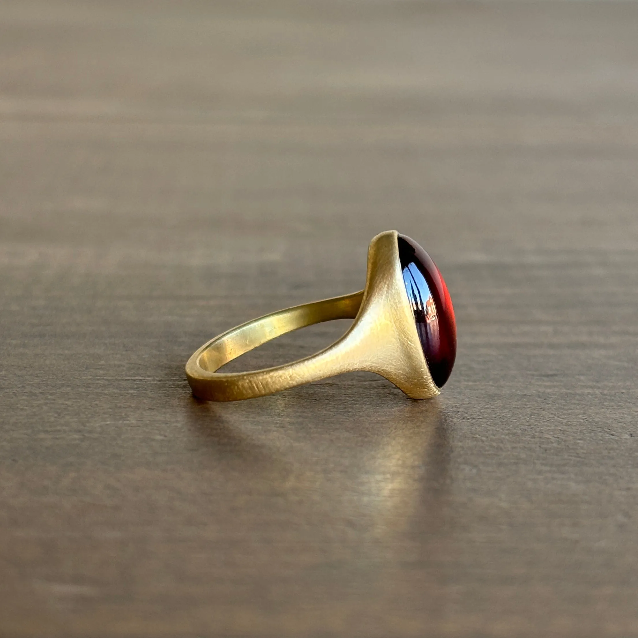 Oval North-South Garnet Cabochon Cast Ring