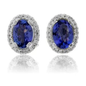 Oval Tanzanite & Diamond Halo Stud Earrings