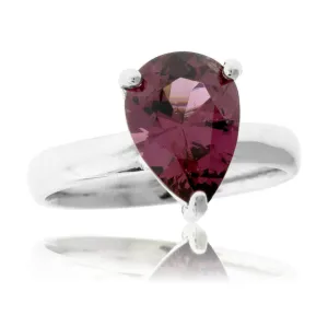 Pear Garnet Solitaire Ring