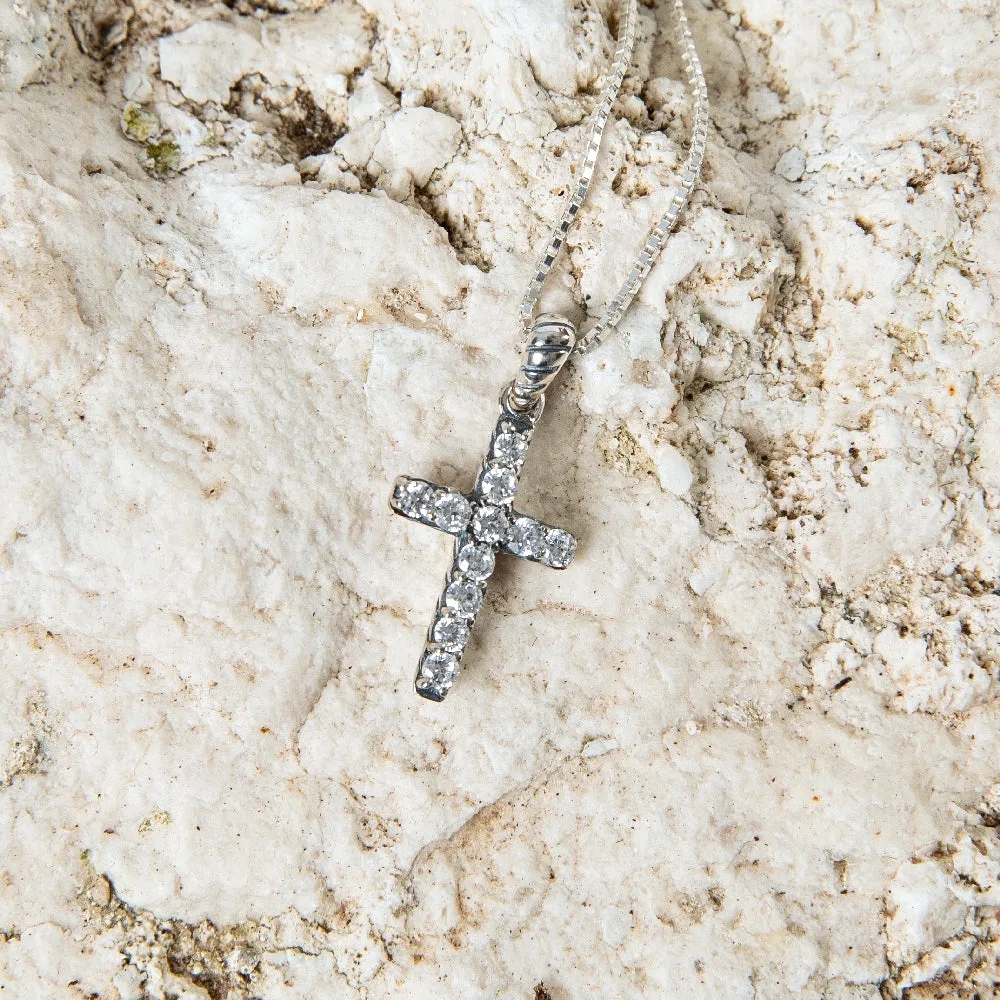 Pendant Cross - Sterling Silver & Zircon Gemstones