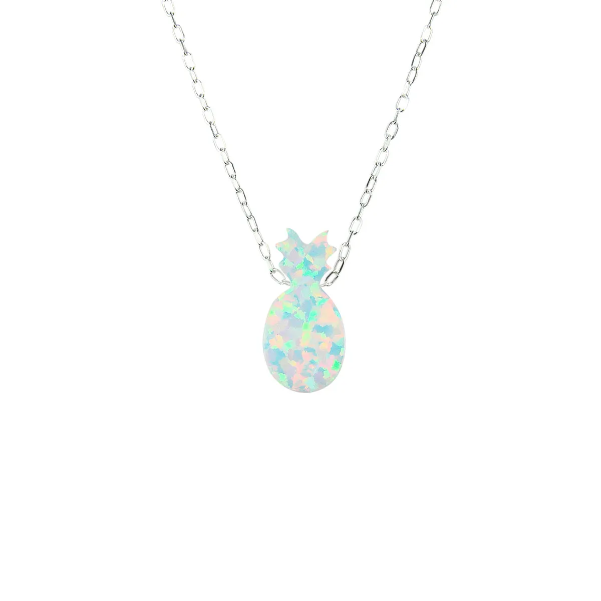 Pineapple Necklace White Lab Created Opal Pendant Charm 925 Sterling Silver Chain