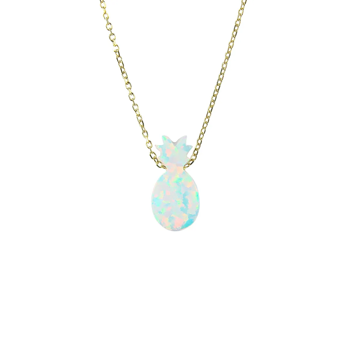 Pineapple Necklace White Lab Created Opal Pendant Charm 925 Sterling Silver Chain