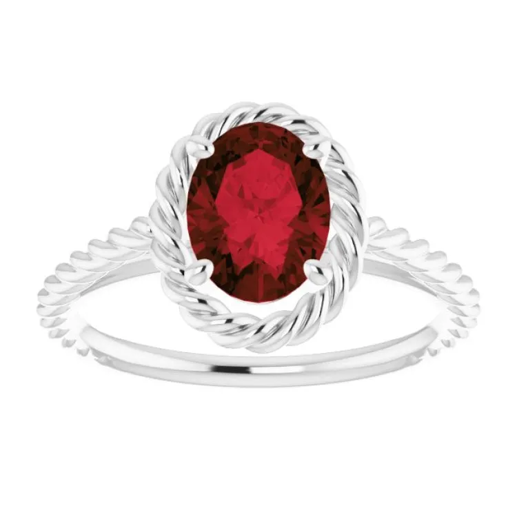 Platinum Natural Mozambique Garnet Rope Ring