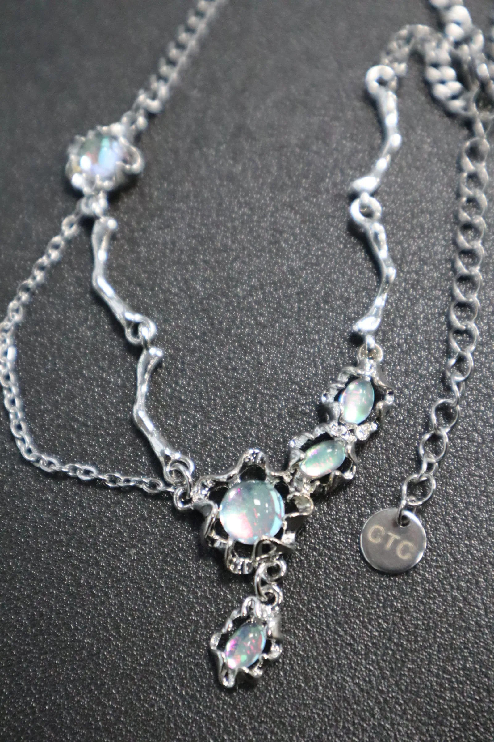 Platinum Plated Opal Dangle Necklace