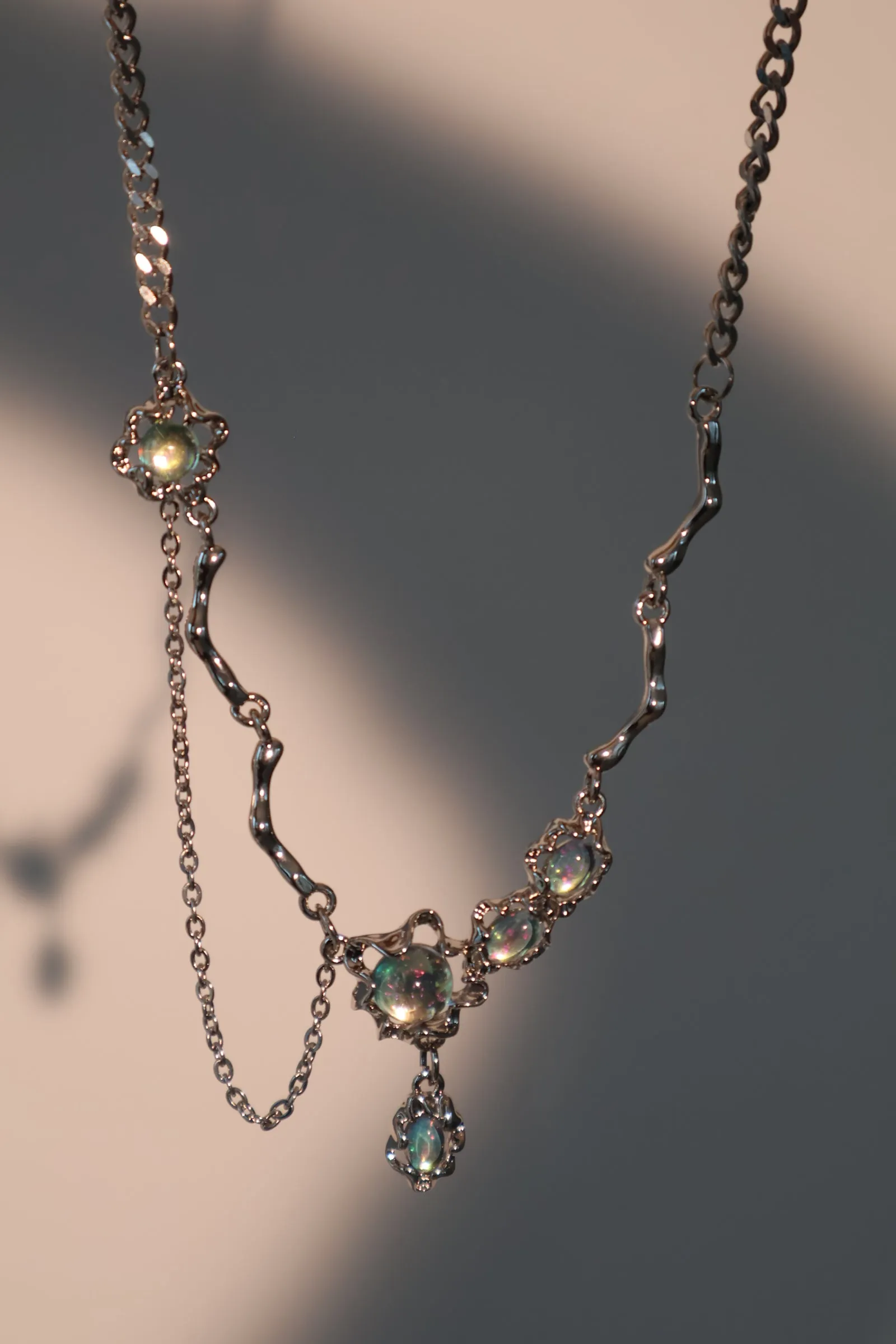 Platinum Plated Opal Dangle Necklace