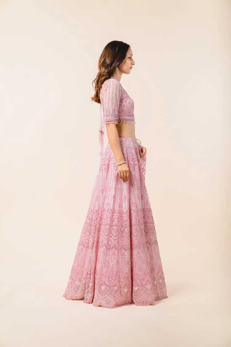 Powder Pink Tulle Lehenga Choli Set