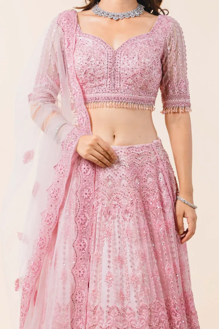 Powder Pink Tulle Lehenga Choli Set