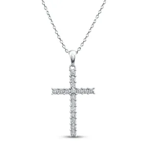 Pre-Owned Jared 1/15 ct Diamond Cross Necklace in Sterling Silver