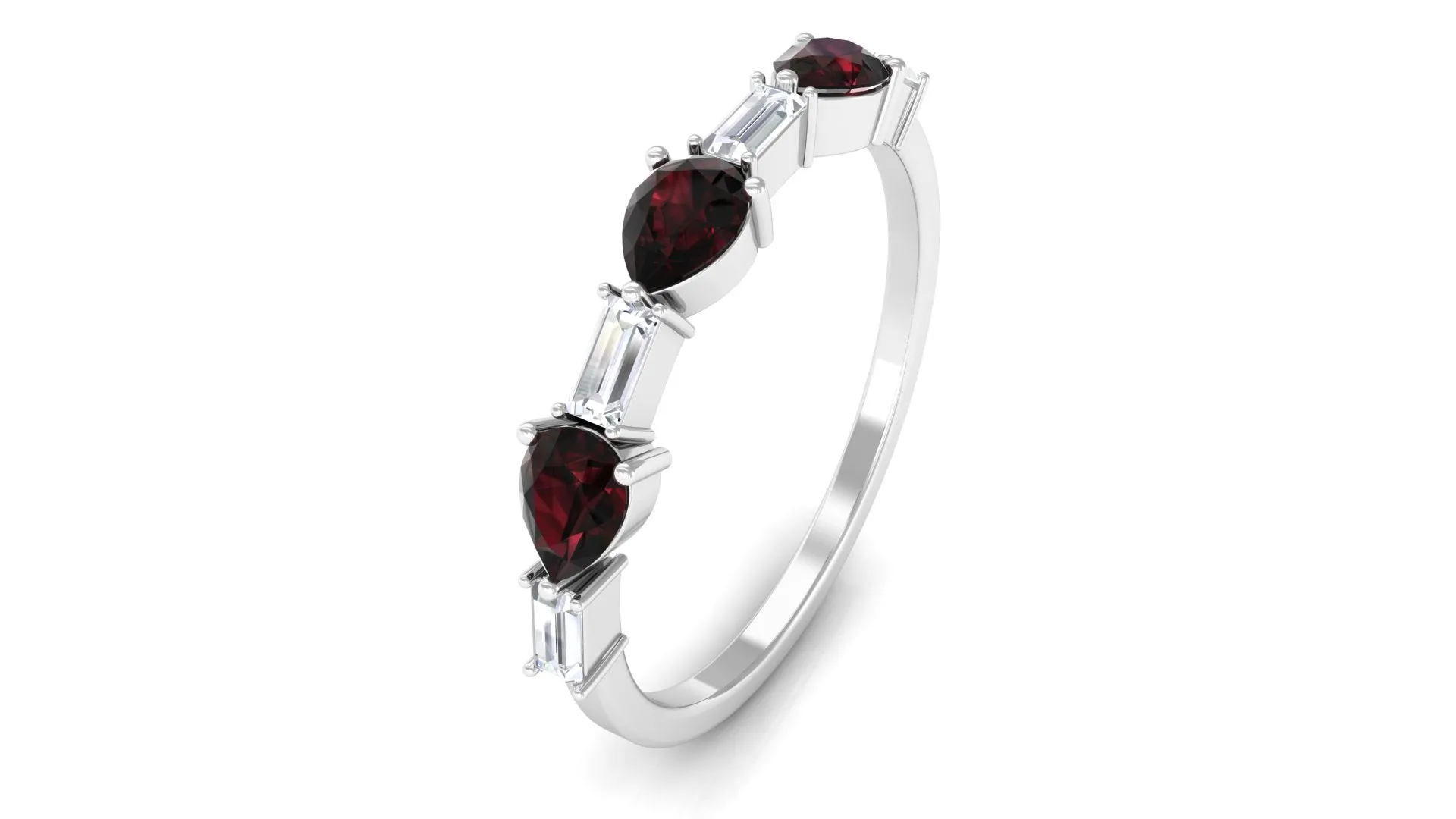 Real Garnet and Diamond East West Half Eternity Ring