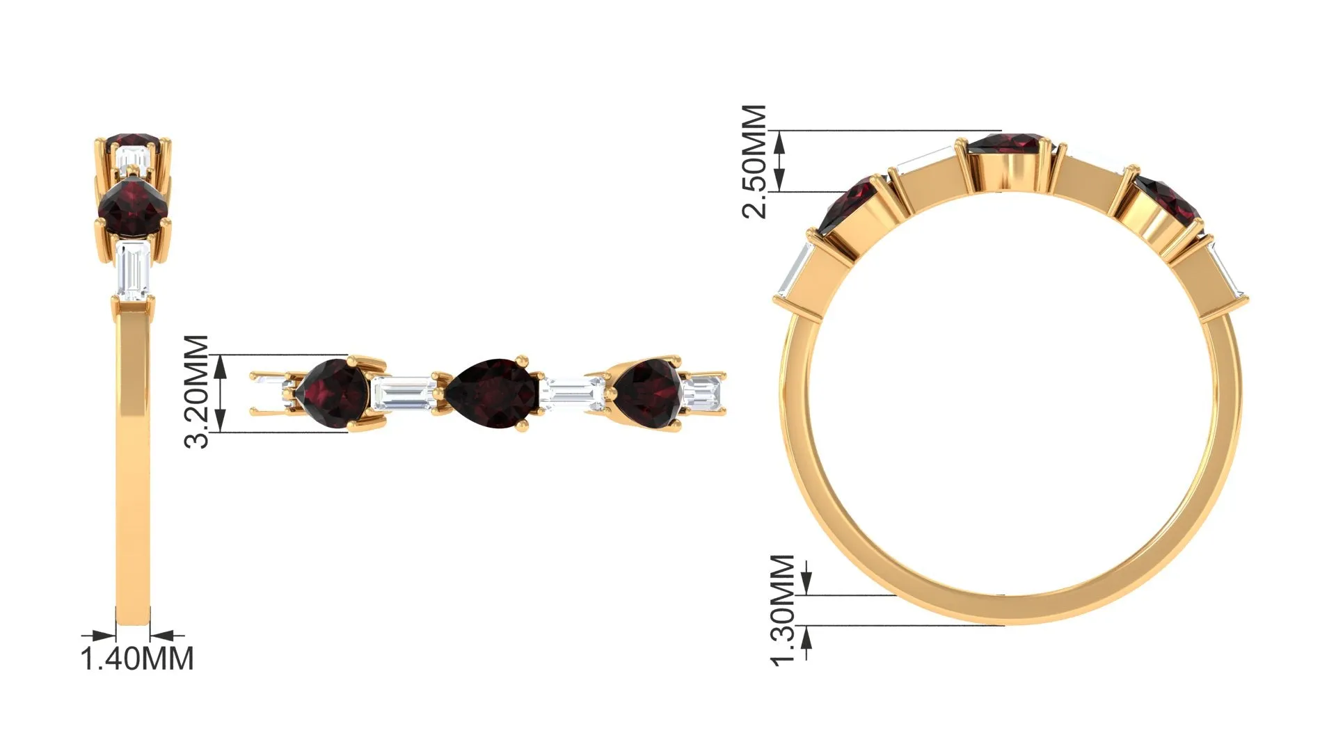 Real Garnet and Diamond East West Half Eternity Ring