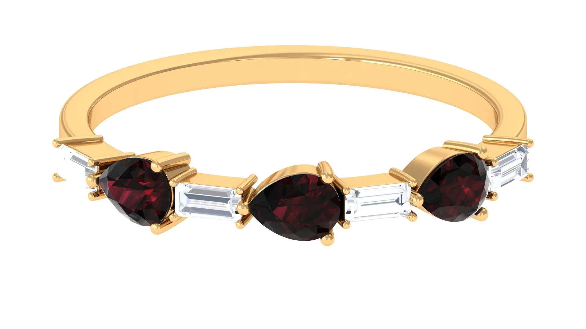 Real Garnet and Diamond East West Half Eternity Ring