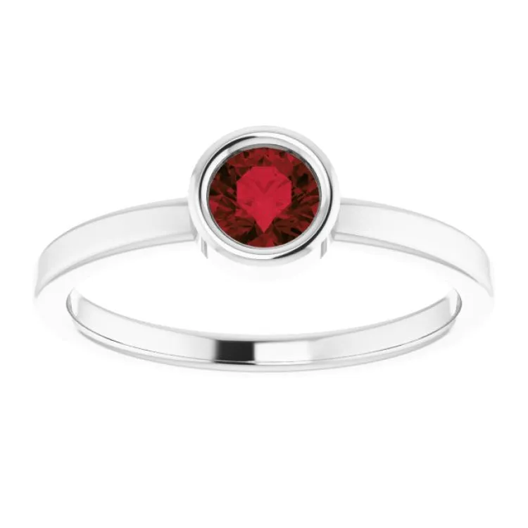 Rhodium-Plated Sterling Silver 4.5 mm Natural Mozambique Garnet Ring