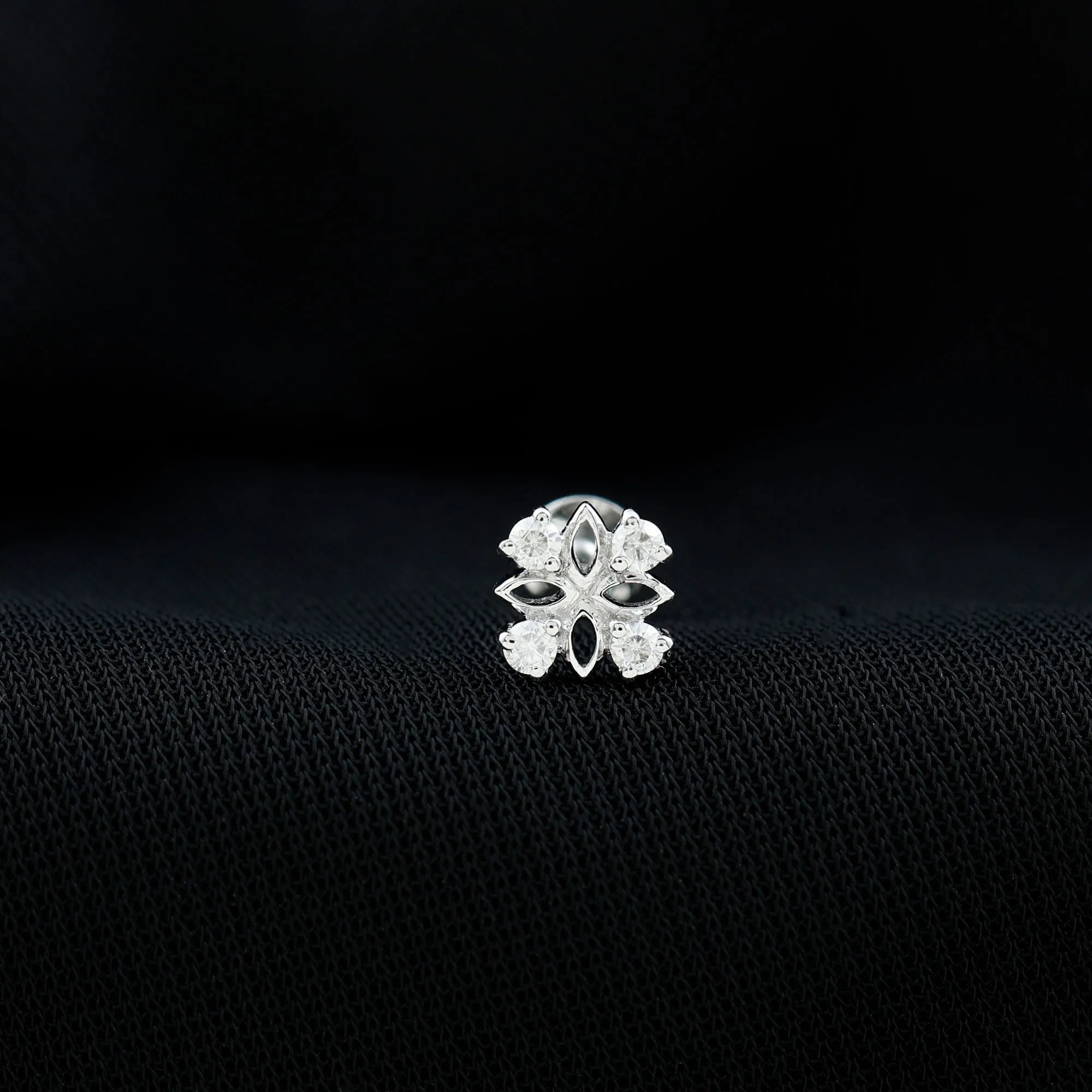 Round Moissanite Gold Flower Earring for Upper Lobe Piercing