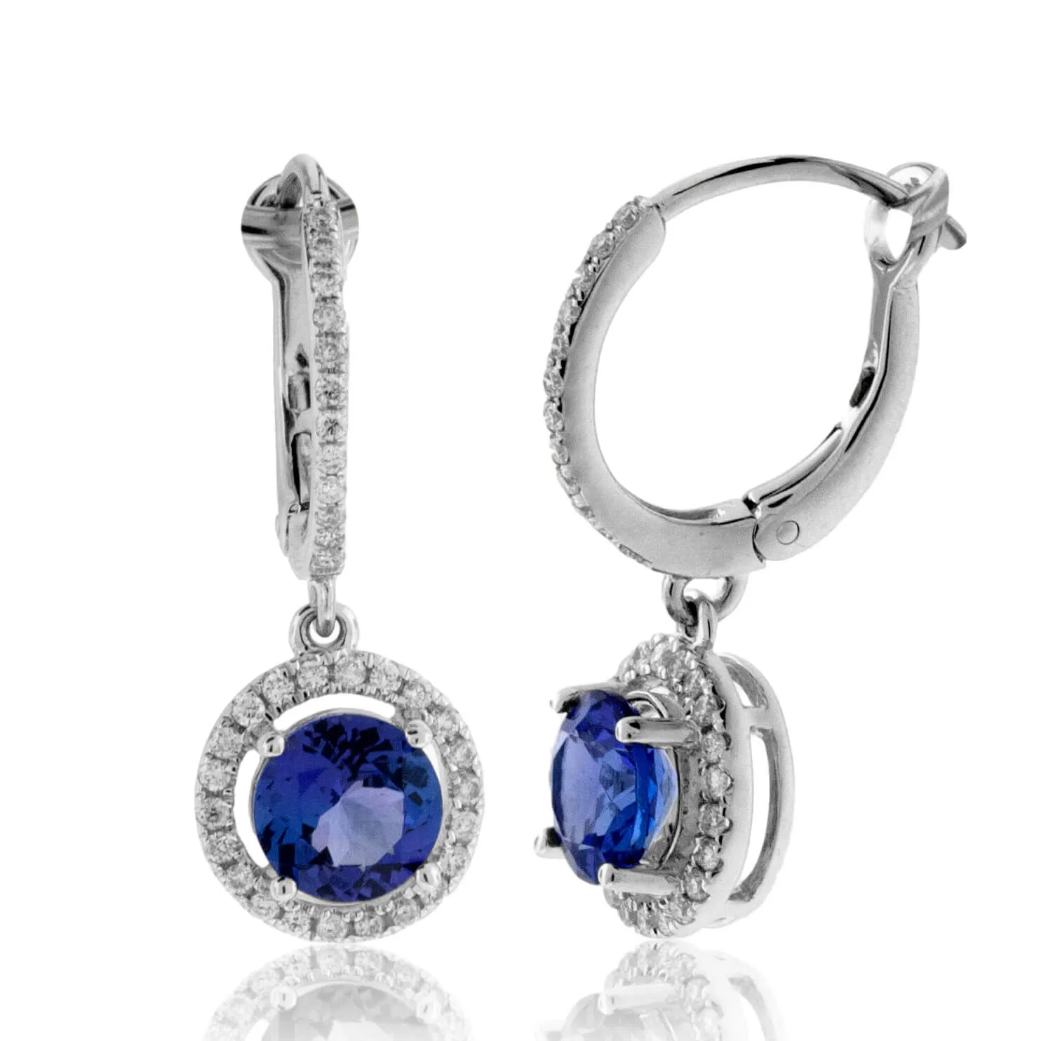 Round Tanzanite & Diamond Halo Dangle Earrings