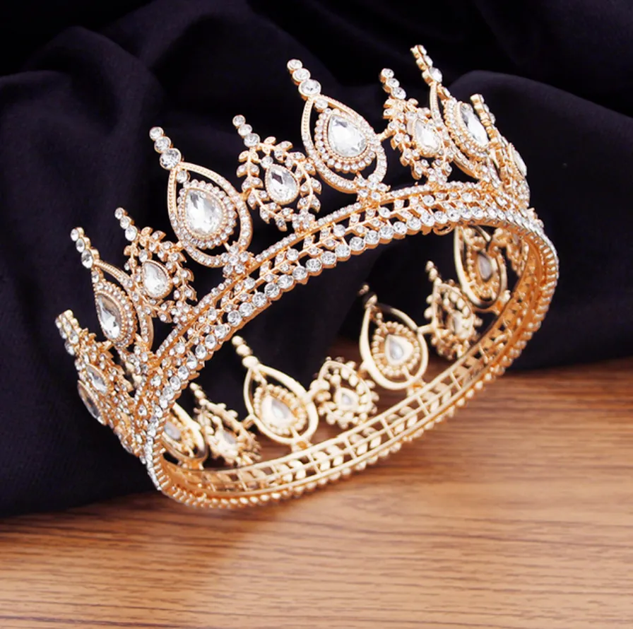 Royal Queen King Full Round Crystal Crown Wedding Bridal Hair Accessory