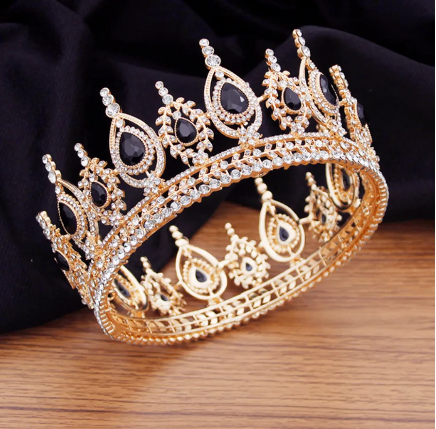 Royal Queen King Full Round Crystal Crown Wedding Bridal Hair Accessory