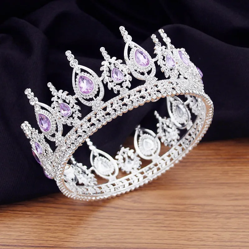 Royal Queen King Full Round Crystal Crown Wedding Bridal Hair Accessory