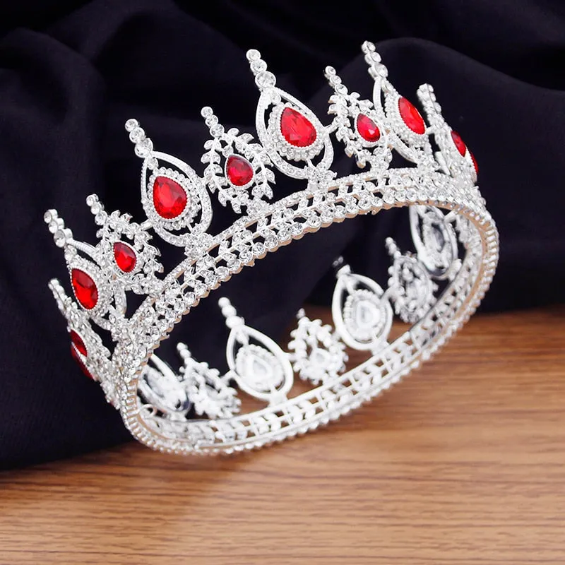 Royal Queen King Full Round Crystal Crown Wedding Bridal Hair Accessory