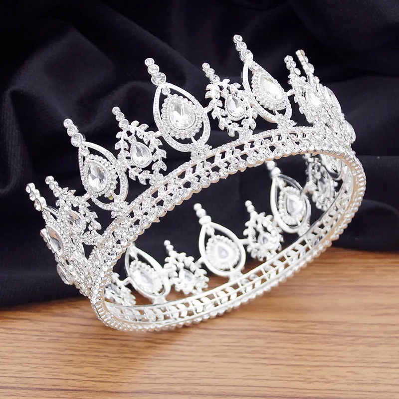 Royal Queen King Full Round Crystal Crown Wedding Bridal Hair Accessory