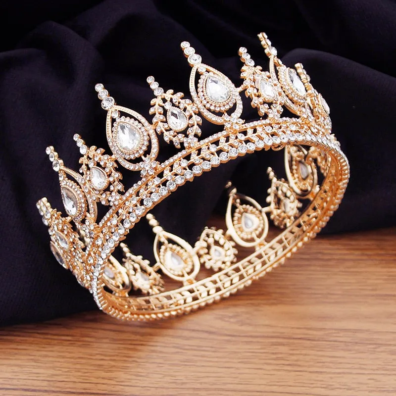 Royal Queen King Full Round Crystal Crown Wedding Bridal Hair Accessory