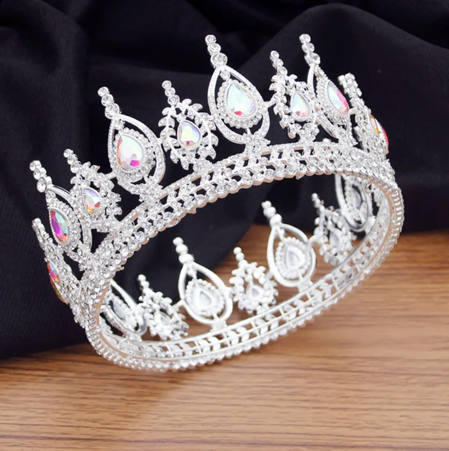 Royal Queen King Full Round Crystal Crown Wedding Bridal Hair Accessory