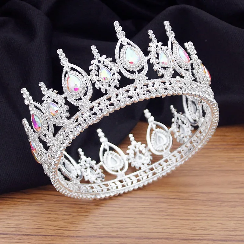 Royal Queen King Full Round Crystal Crown Wedding Bridal Hair Accessory