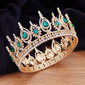 Royal Queen King Full Round Crystal Crown Wedding Bridal Hair Accessory