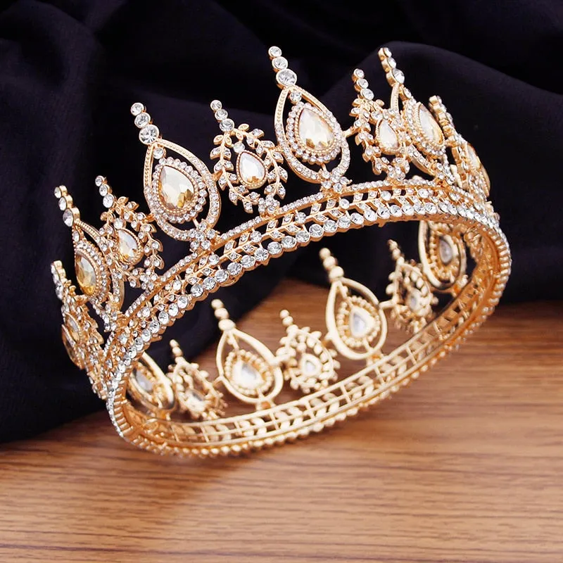 Royal Queen King Full Round Crystal Crown Wedding Bridal Hair Accessory