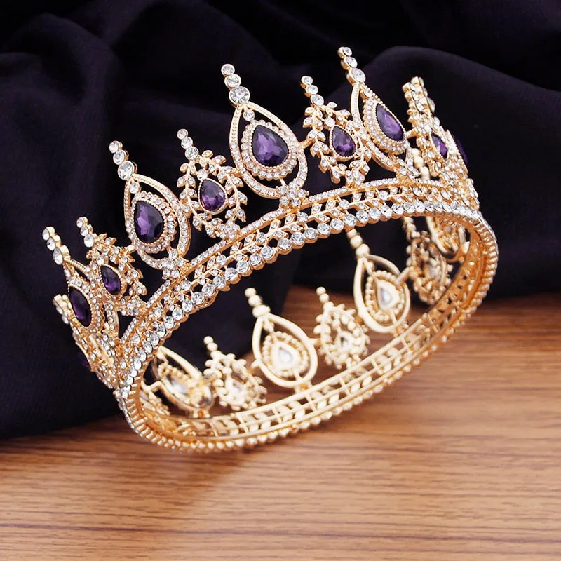 Royal Queen King Full Round Crystal Crown Wedding Bridal Hair Accessory