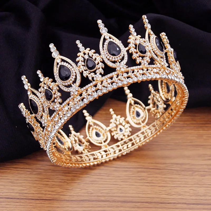 Royal Queen King Full Round Crystal Crown Wedding Bridal Hair Accessory