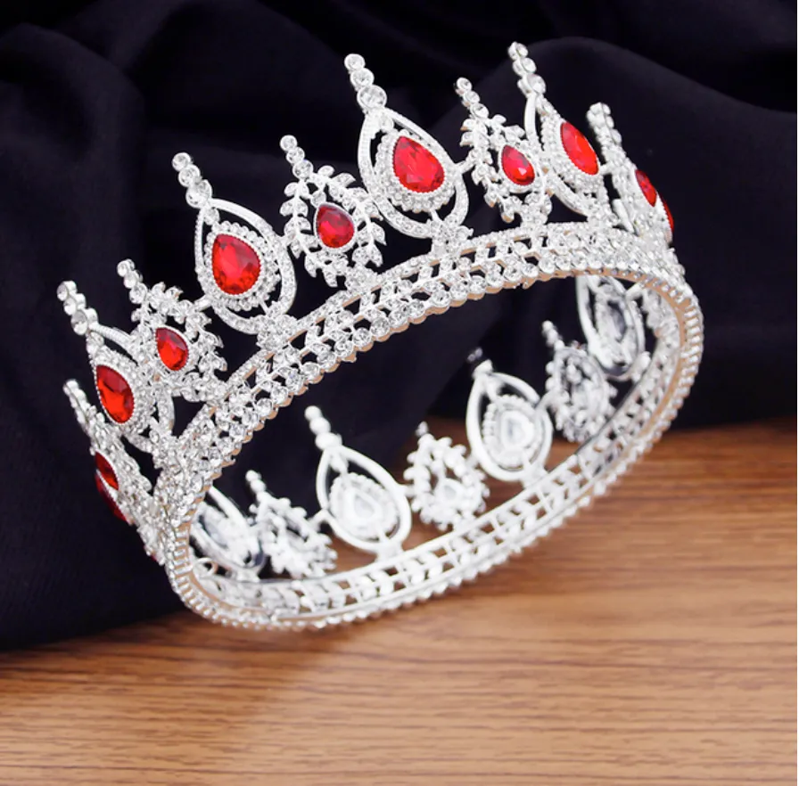 Royal Queen King Full Round Crystal Crown Wedding Bridal Hair Accessory