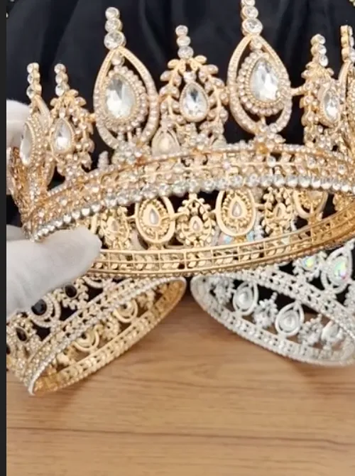 Royal Queen King Full Round Crystal Crown Wedding Bridal Hair Accessory