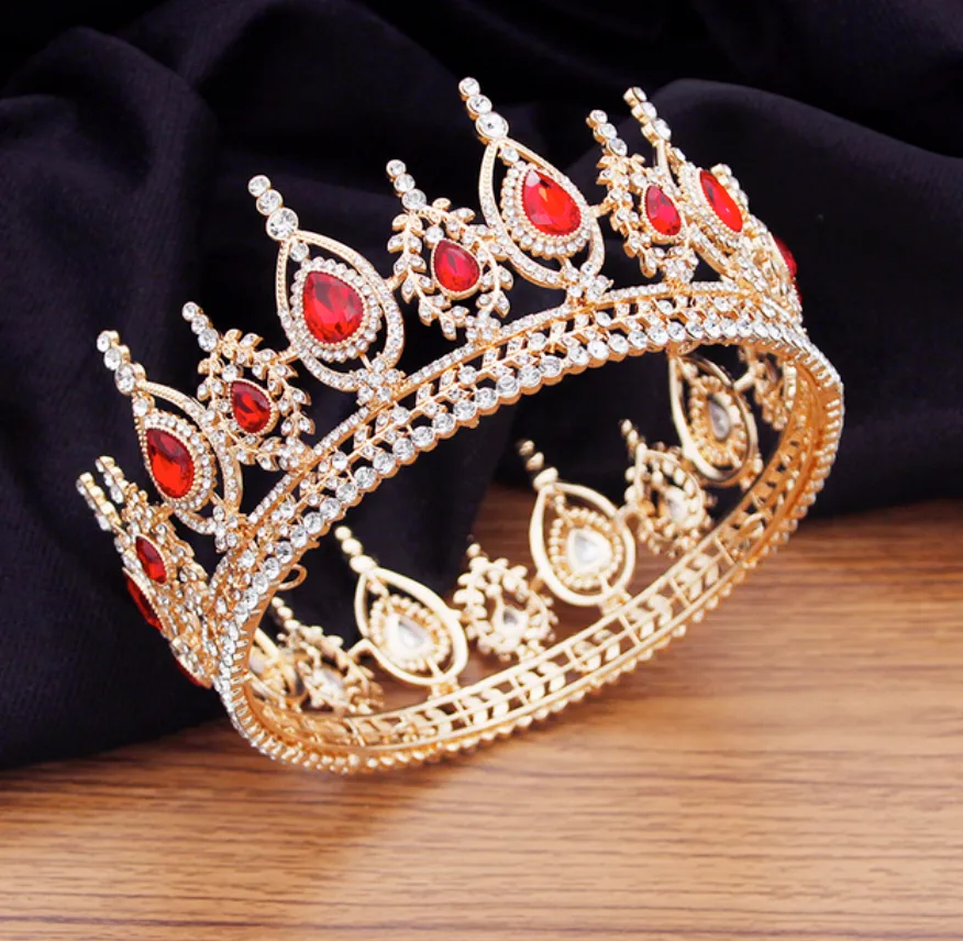 Royal Queen King Full Round Crystal Crown Wedding Bridal Hair Accessory