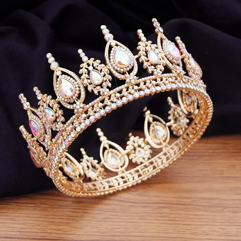 Royal Queen King Full Round Crystal Crown Wedding Bridal Hair Accessory