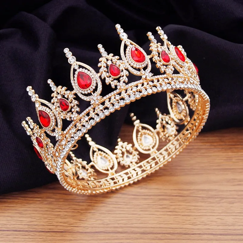 Royal Queen King Full Round Crystal Crown Wedding Bridal Hair Accessory