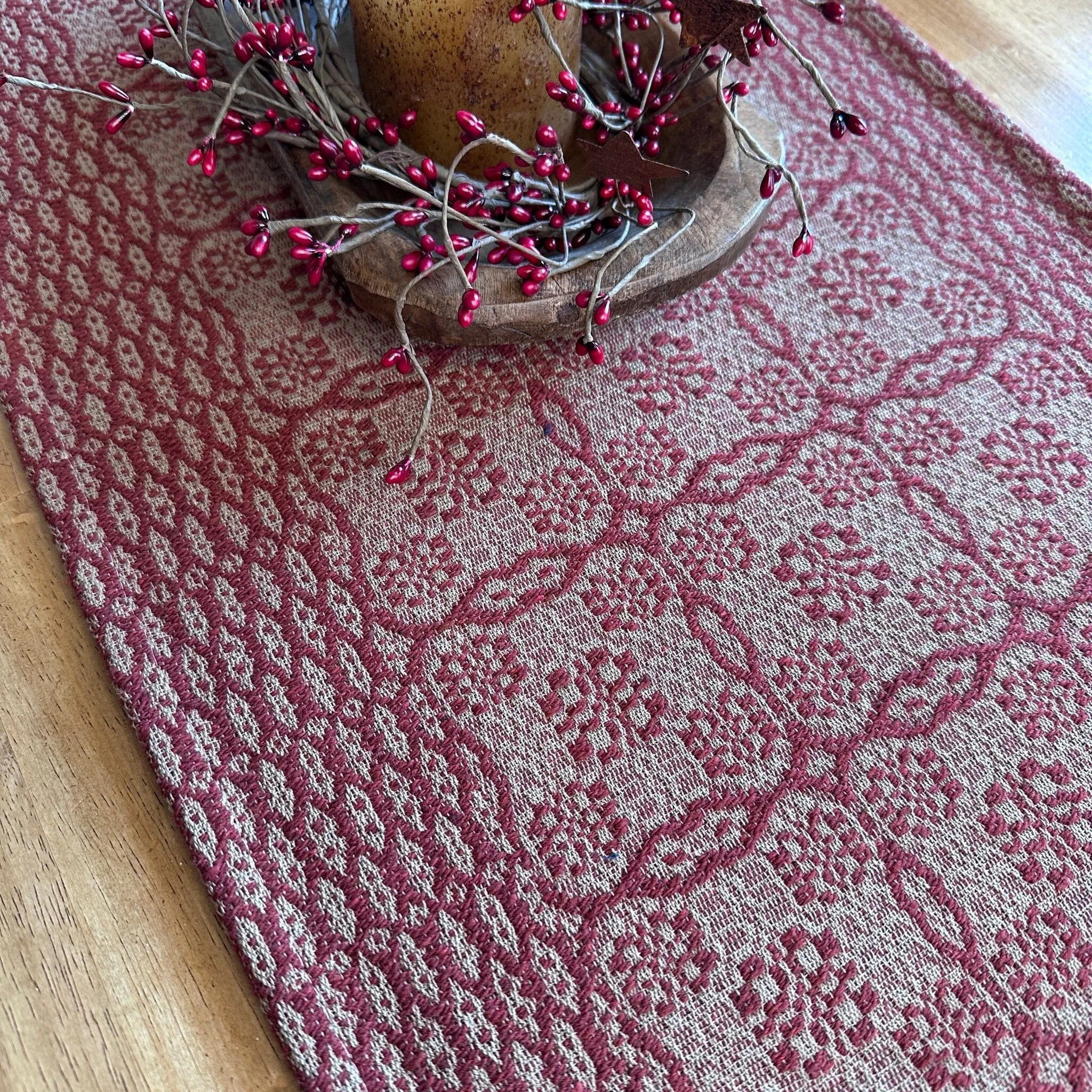 Saratoga Garnet and Tan Woven Table Runner 56"