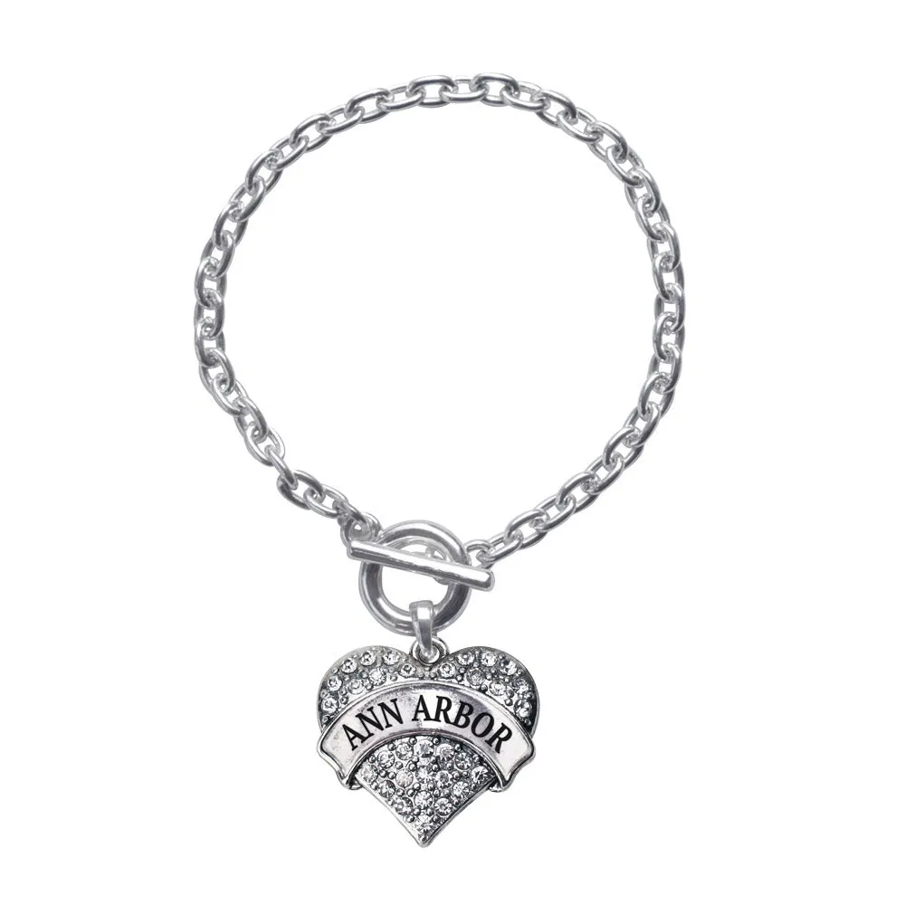 Silver Ann Arbor Pave Heart Charm Toggle Bracelet