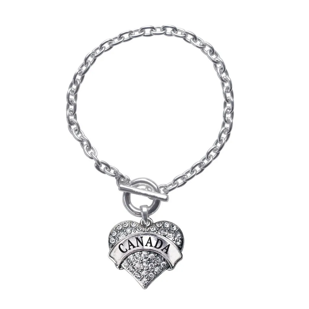 Silver Canada Pave Heart Charm Toggle Bracelet