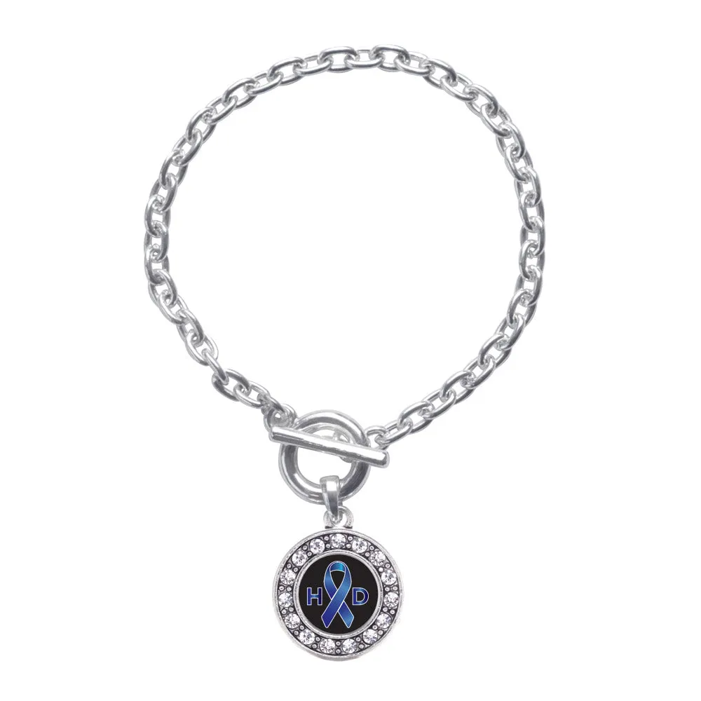 Silver Huntington's Disease Support Circle Charm Toggle Bracelet