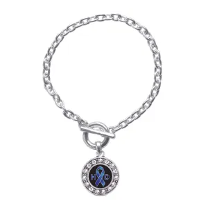 Silver Huntington's Disease Support Circle Charm Toggle Bracelet