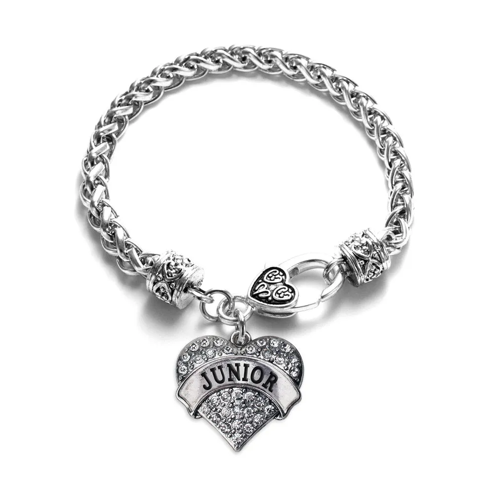 Silver Junior Pave Heart Charm Braided Bracelet