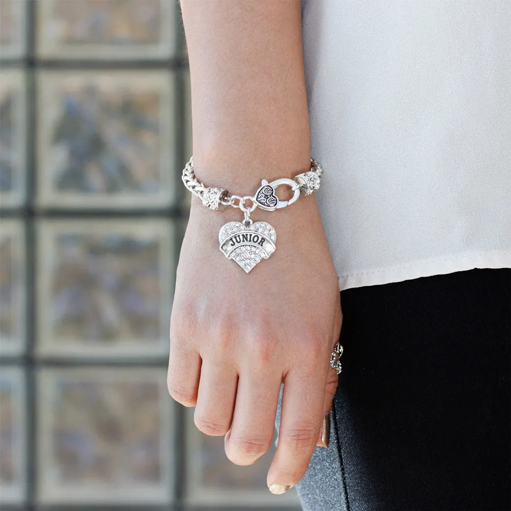 Silver Junior Pave Heart Charm Braided Bracelet