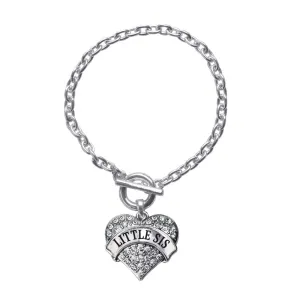 Silver Little Sis Pave Heart Charm Toggle Bracelet