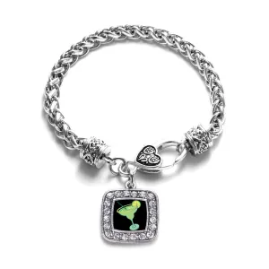 Silver Margarita Lovers Square Charm Braided Bracelet