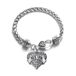 Silver Meme Pave Heart Charm Braided Bracelet