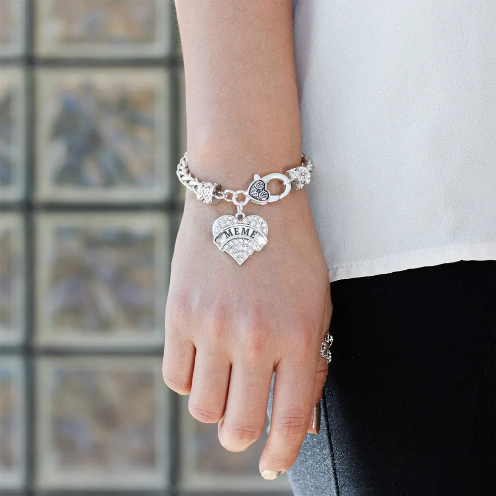 Silver Meme Pave Heart Charm Braided Bracelet