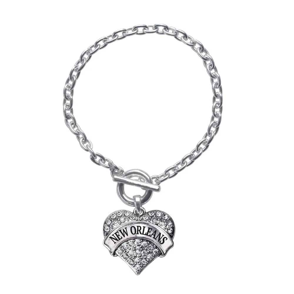 Silver New Orleans Pave Heart Charm Toggle Bracelet